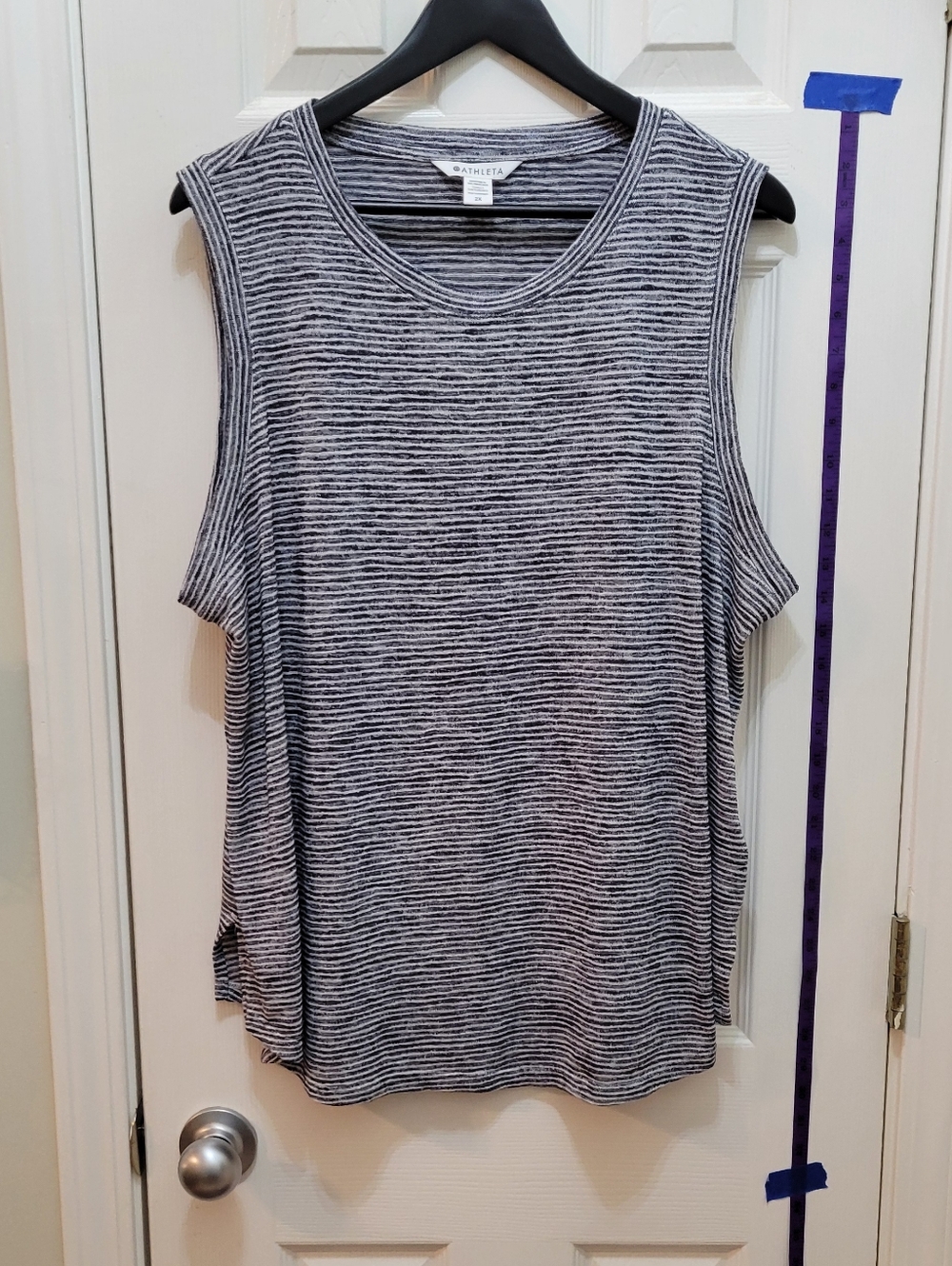 Athleta Gray & White Striped Cold-Shoulder Tank